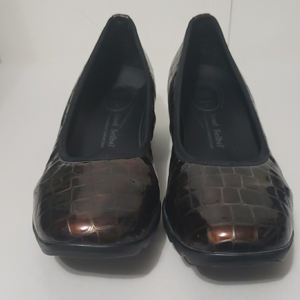 Josef Seibel Brown with Crocs Embossed Textured Leather Wedge